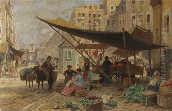 Auf Dem Markt In Neapel Oil Painting by Franz Theodor Aerni