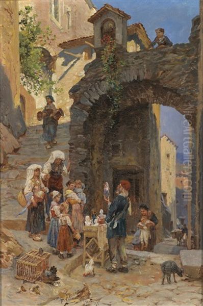 Der Spielzeugverkaufer Oil Painting by Franz Theodor Aerni