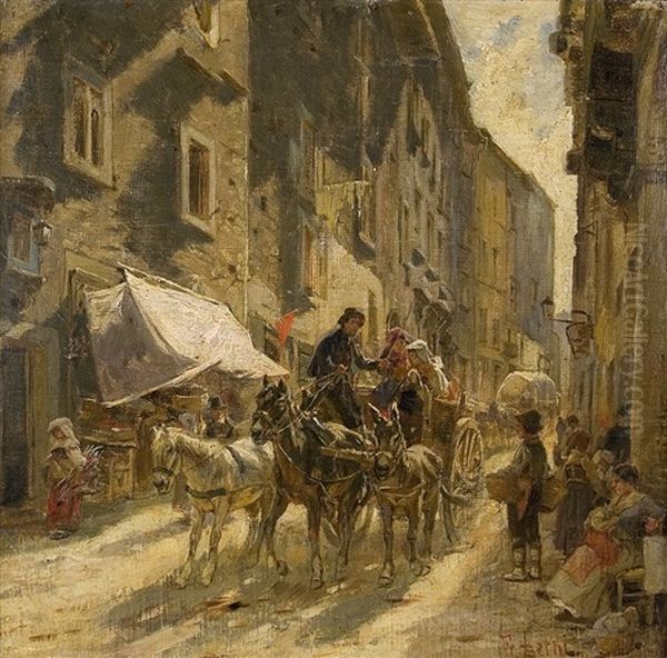 Street In Rome Oil Painting by Franz Theodor Aerni