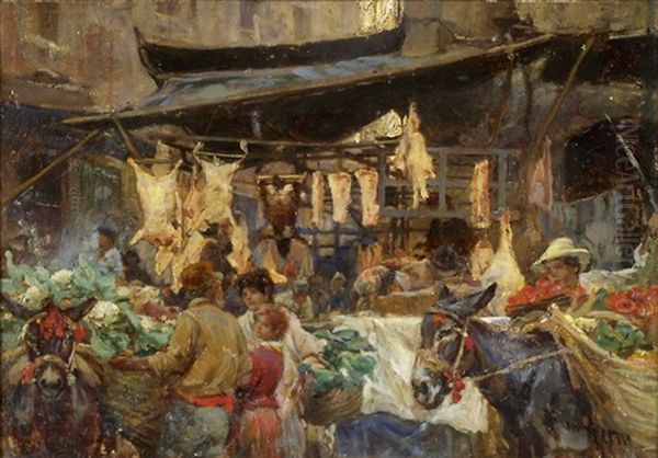 Neapolitanischer Markt Oil Painting by Franz Theodor Aerni