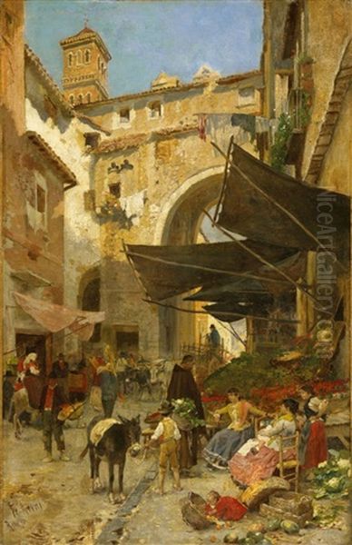 Marktstande In Rom Oil Painting by Franz Theodor Aerni