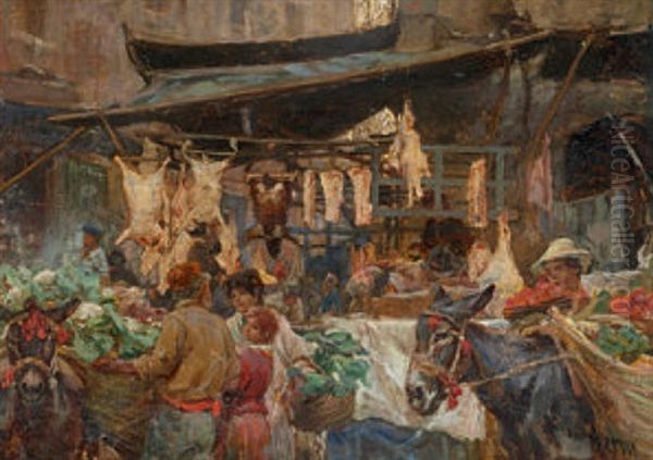 Neapolitanischer Markt Oil Painting by Franz Theodor Aerni