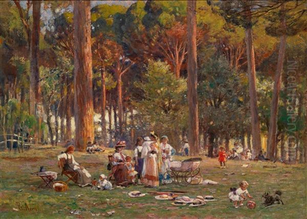 Das Picknick (im Park Der Villa Borghese?) Oil Painting by Franz Theodor Aerni