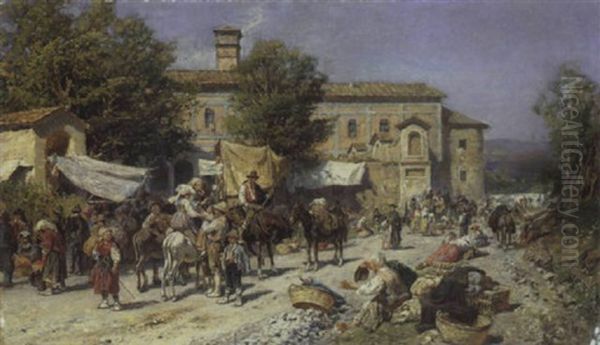 Markttreiben In Einem Italienischen Stadtchen Oil Painting by Franz Theodor Aerni