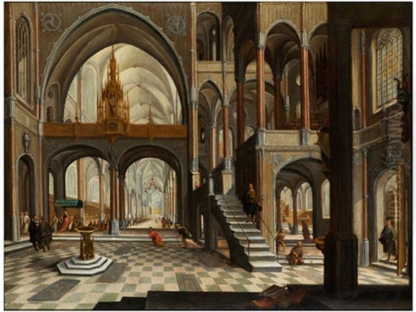 Tria Einer Gotischen Kirche Mit Figurenstaffage Oil Painting by Hendrick Aerts