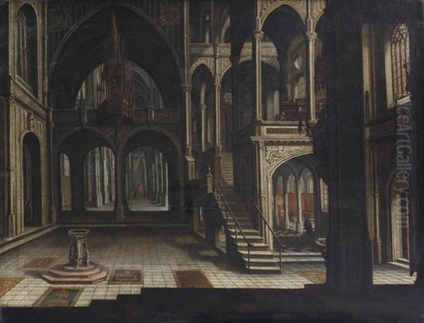 The Interior Of A Gothic Church Oil Painting by Hendrick Aerts