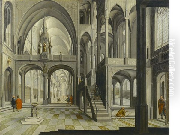 A Church Interior With Figures Oil Painting by Hendrick Aerts