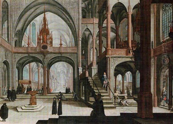 The Interior Of A Cathedral With A Procession Oil Painting by Hendrick Aerts