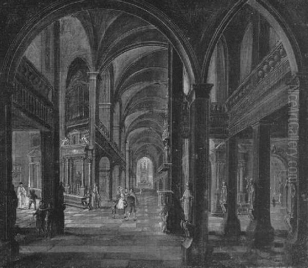 A Fantastical Church Interior With Figures by Hendrick Aerts