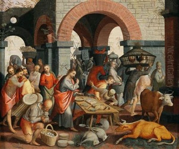 Christ Driving The Money-changers From The Temple (matthew 21: 12-13) (collaboration With Studio) Oil Painting by Pieter Aertsen