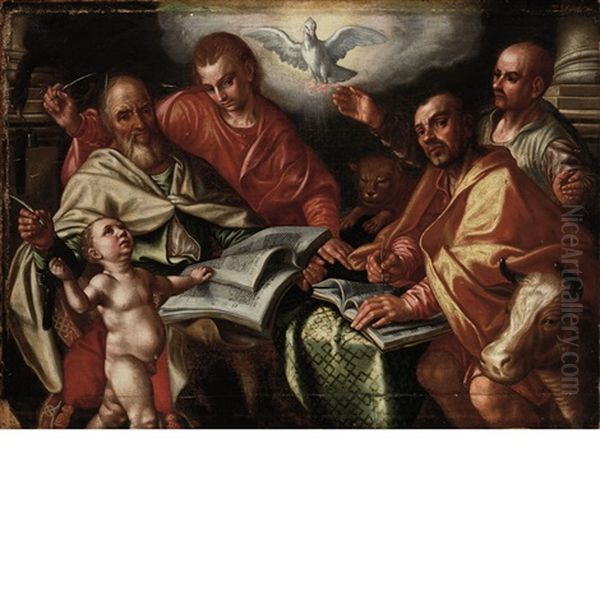 The Four Evangelists Writing The Gospels Oil Painting by Pieter Aertsen