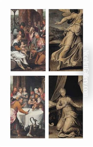 The Adoration Of The Magi (recto); The Circumcision (recto ); The Annunciation (verso, Across Both Panels) (2 Works, Double-sided) Oil Painting by Pieter Aertsen