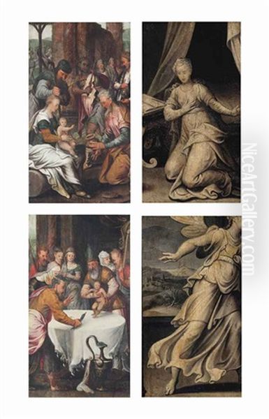 The Adoration Of The Magi (recto) And The Circumcision (recto) And The Annunciation (verso, Across Both Panels) (2 Works) Oil Painting by Pieter Aertsen