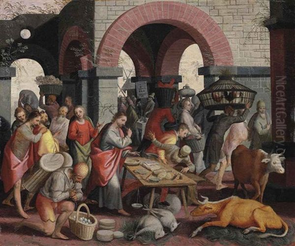 Christ Cleansing The Temple Oil Painting by Pieter Aertsen