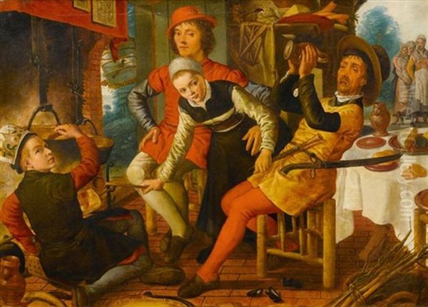 Frohliche Gesellschaft Beim Kamin Oil Painting by Pieter Aertsen