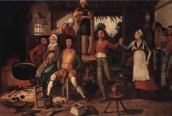 Peasants Dancing And Making Merry In An Interior Oil Painting by Pieter Aertsen