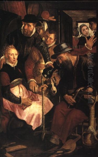 Figures Spinning In An Interior, Said To Be Penelope And Hersuitors Oil Painting by Pieter Aertsen