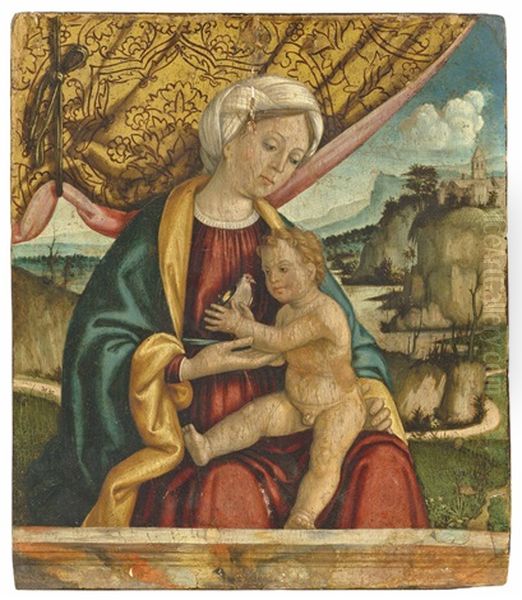 Madonna And Child With A Goldfinch In A Landscape by Pietro Paolo Agabiti