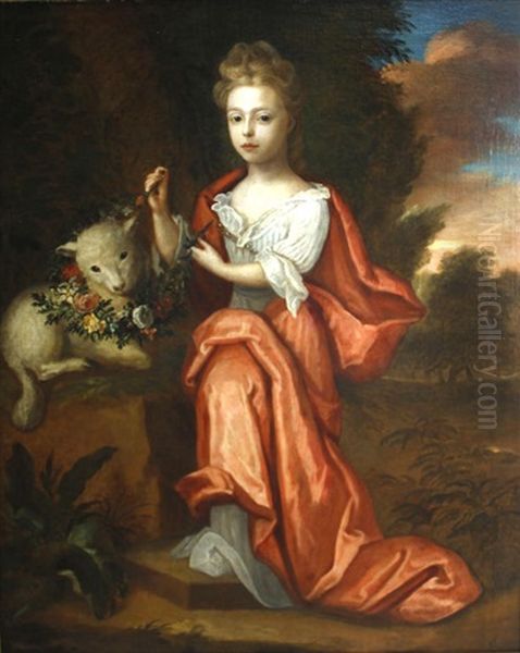 A Portrait Of A Young Girl As Saint Agnes Oil Painting by Charles d' Agar