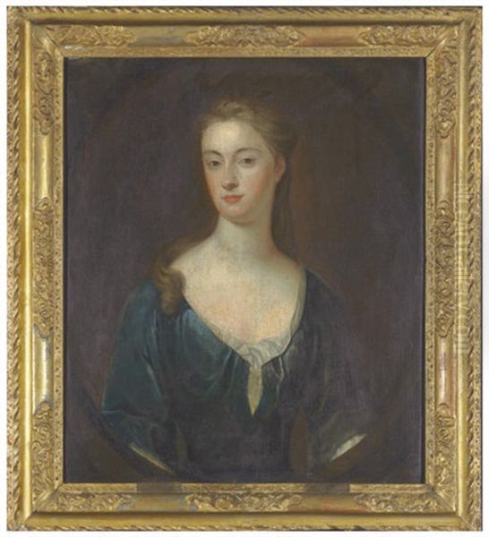 Portrait Of A Lady (mary Magdalen Myre?) In A Blue Dress Oil Painting by Charles d' Agar