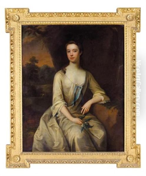 Portrait Of A Lady (henrietta Louise Jeffreys, Countess Of Pomfret?) Oil Painting by Charles d' Agar