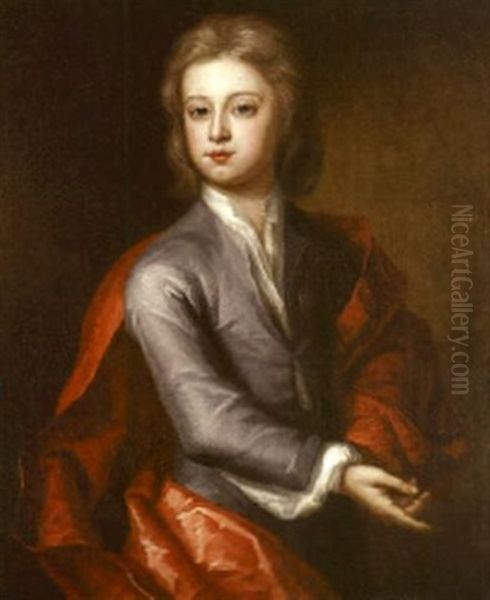 Portrait Of A Boy In A Lilac Coat And A Red Cloak Oil Painting by Charles d' Agar