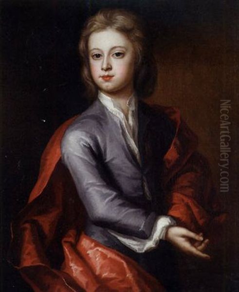 Portrait Of A Boy In A Lilac Coat And Red Cloak Oil Painting by Charles d' Agar