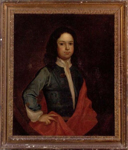 Portrait Of A Boy In A Blue Coat And Red Cloak Oil Painting by Charles d' Agar