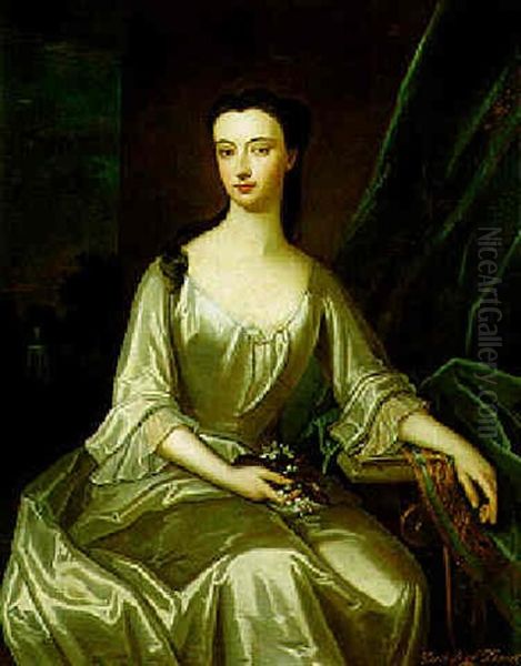 Portrait Of Elizabeth, Duchess Of Dorset, Holding Flowers Oil Painting by Charles d' Agar