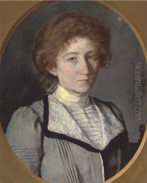 Portrait Of A Lady In A Blue Coat Oil Painting by Charles-Jean Agard