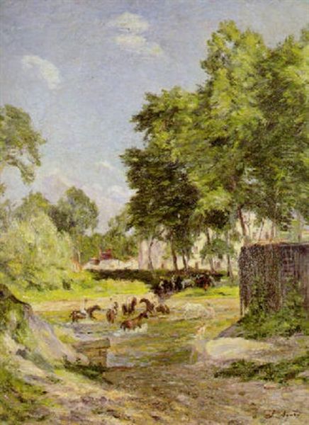 Baignade Des Chevaux Oil Painting by Charles-Jean Agard