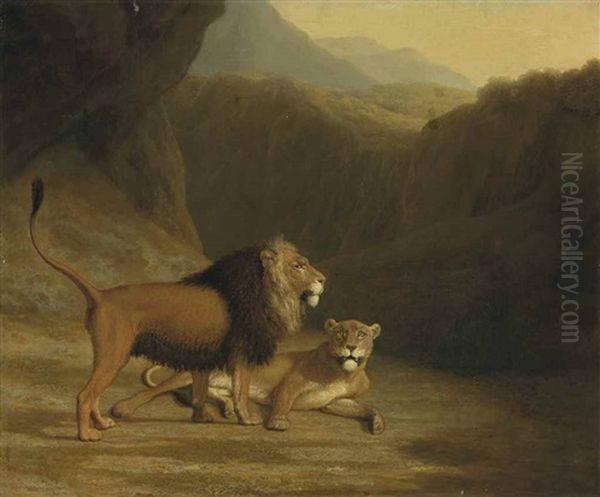 A Lion And A Lioness In A Rocky Valley Oil Painting by Jacques-Laurent Agasse