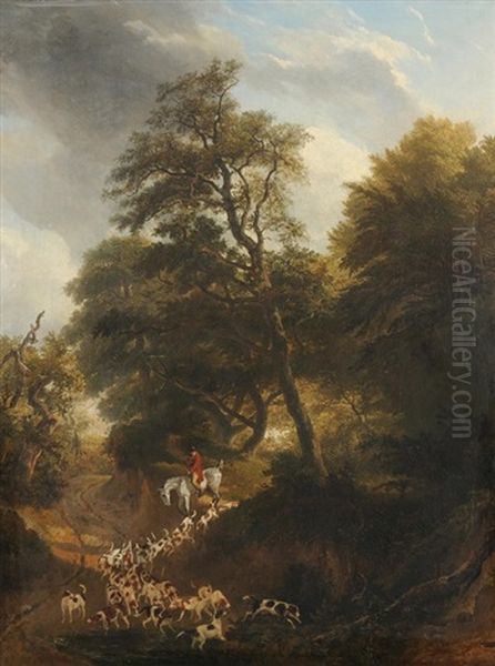 Jager Zu Pferd Und Hundemeute In Bewaldeter Landschaft Oil Painting by Jacques-Laurent Agasse