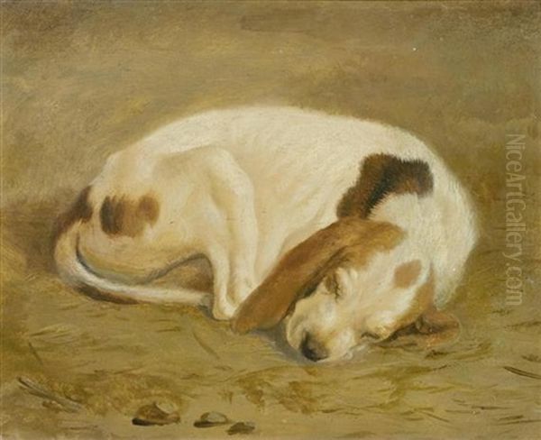 Schlafende Hunde (pair) Oil Painting by Jacques-Laurent Agasse