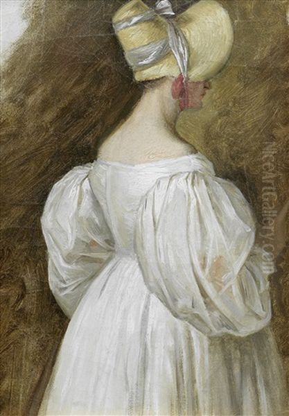 Study Of A Young Lady, Three-quarter-length In A White Dress And A Bonnet Oil Painting by Jacques-Laurent Agasse