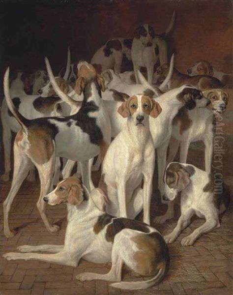 Hounds In A Kennel Oil Painting by Jacques-Laurent Agasse