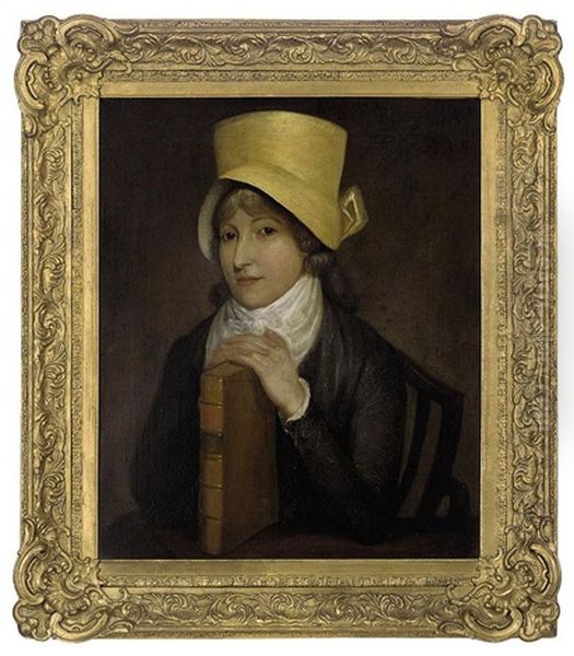 Portrait Of A Lady, Seated In A Grey Dress And Yellow Hat, Her Hands Resting On A Book Oil Painting by Jacques-Laurent Agasse