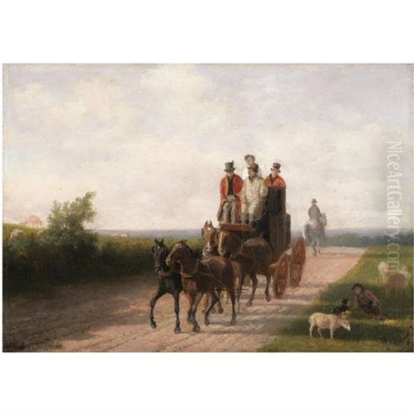 A Mail Coach On A Road Oil Painting by Jacques-Laurent Agasse