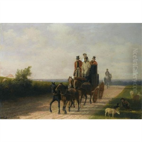 A Mail Coach On A Road Oil Painting by Jacques-Laurent Agasse