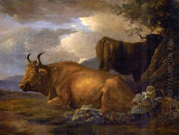 Paysage Avec Deux Vaches (collab. W/wolfgang-adam Toepffer) Oil Painting by Jacques-Laurent Agasse