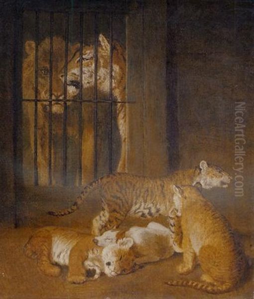 A Group Of Whelps Bred Between A Lion And A Tigress At Windsor Oil Painting by Jacques-Laurent Agasse