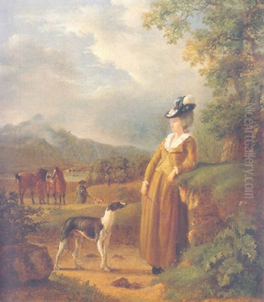 Portrait Of A Lady With A Hunting Dog In The Valley Of L'arve, Geneva Oil Painting by Jacques-Laurent Agasse