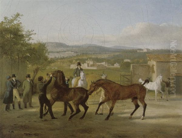 A Stableyard With Horses Oil Painting by Jacques-Laurent Agasse