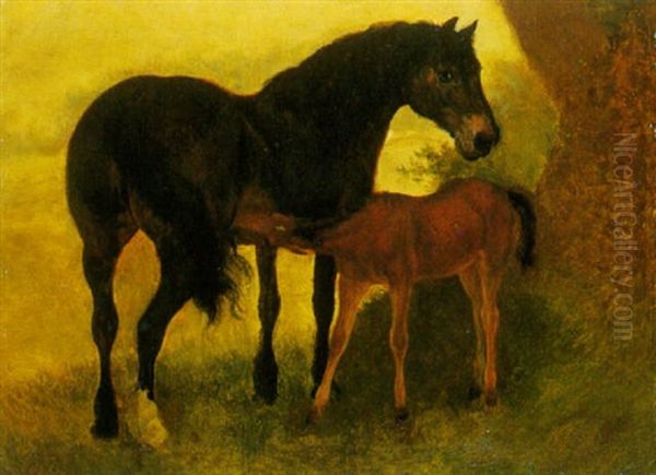 Stute Mit Fohlen Oil Painting by Jacques-Laurent Agasse