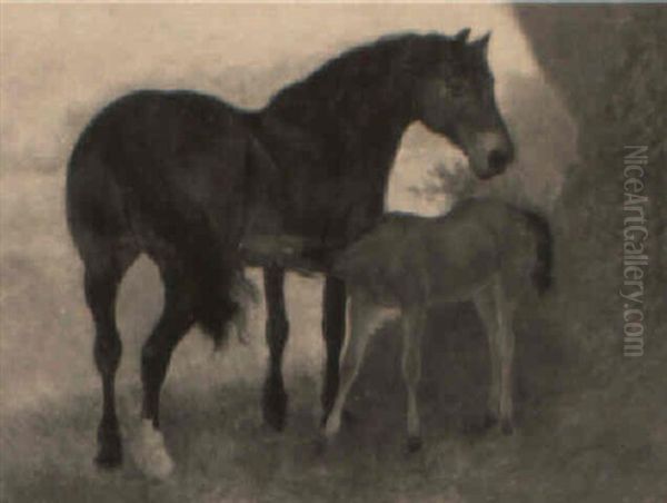 Stute Mit Fohlen Oil Painting by Jacques-Laurent Agasse