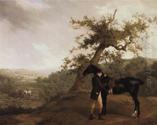 George Irving With His Black Hunter Beneath A Blasted Oak Oil Painting by Jacques-Laurent Agasse