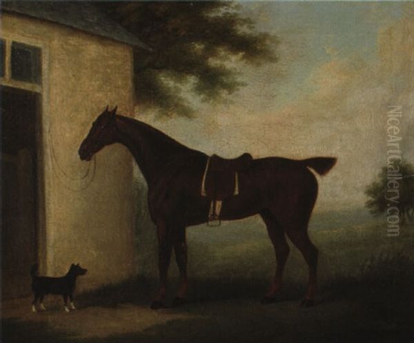 Cheval Et Chien Devant Une Ecurie Oil Painting by Jacques-Laurent Agasse