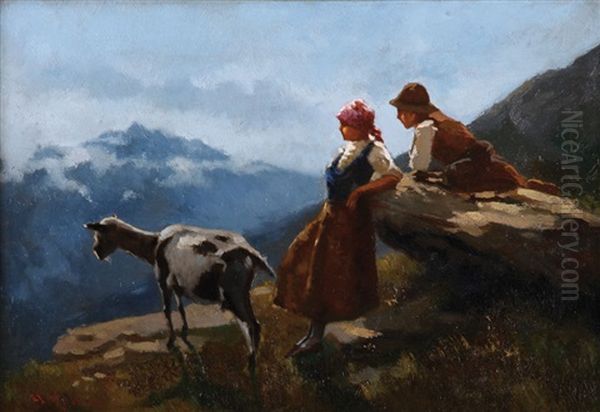 Figure E Armenti In Alta Montagna Oil Painting by Carlo Paolo Agazzi