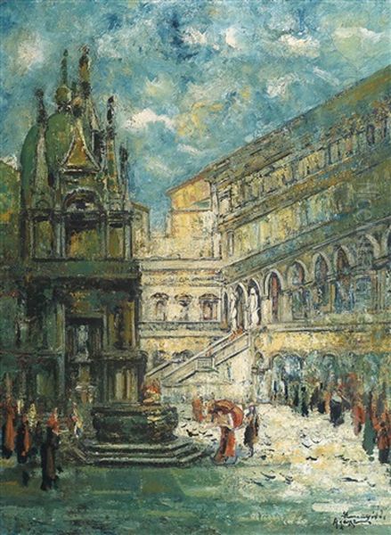 Innenhof In Venedig Oil Painting by Ermenegildo Agazzi