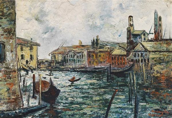 Kanal In Venedig Oil Painting by Ermenegildo Agazzi